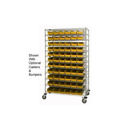Global Industrial Chrome Wire Shelving with 66 4inH Plastic Shelf Bins Yellow, 48x24x74 269039YL